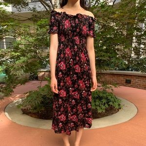 Floral smocked slit dress